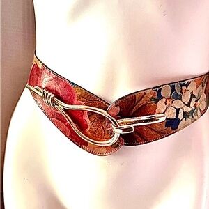 Vintage Boho Floral Leather Cinch Cincher Belt - Argentina